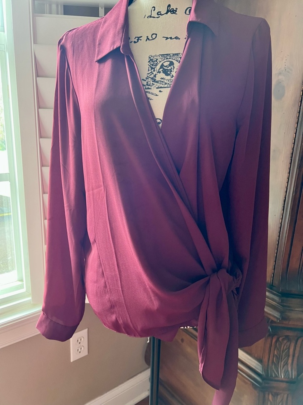 VENUS Burgundy Wrap Blouse with Side Tie